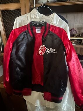 Vintage 2003 Rolling Stones Bomber Jacket Red Black Embroidered Logo LRuns Small